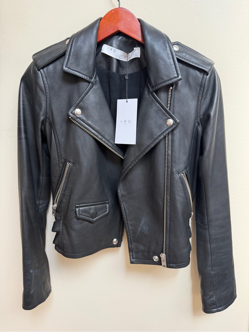IRO Black Leather Asymmetrical Moto Jacket